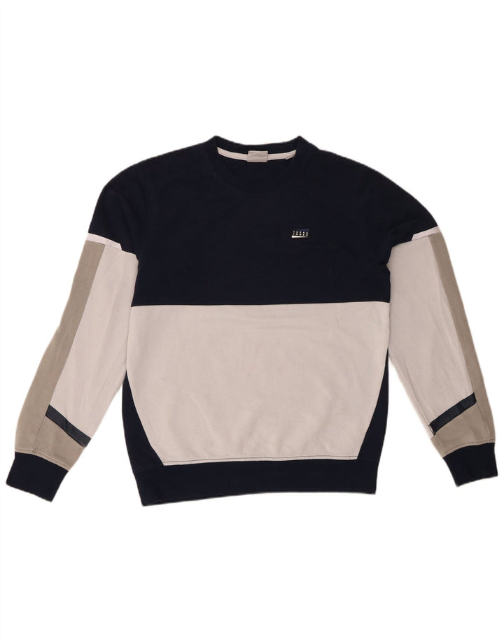 JACK & JONES Mens Sweatshirt Jumper Small Navy Blue Colourblock Cotton