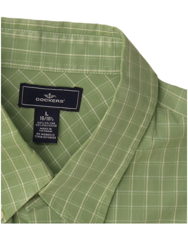 DOCKERS Mens Short Sleeve Shirt Size 16 1/2 Large Green Check Cotton
