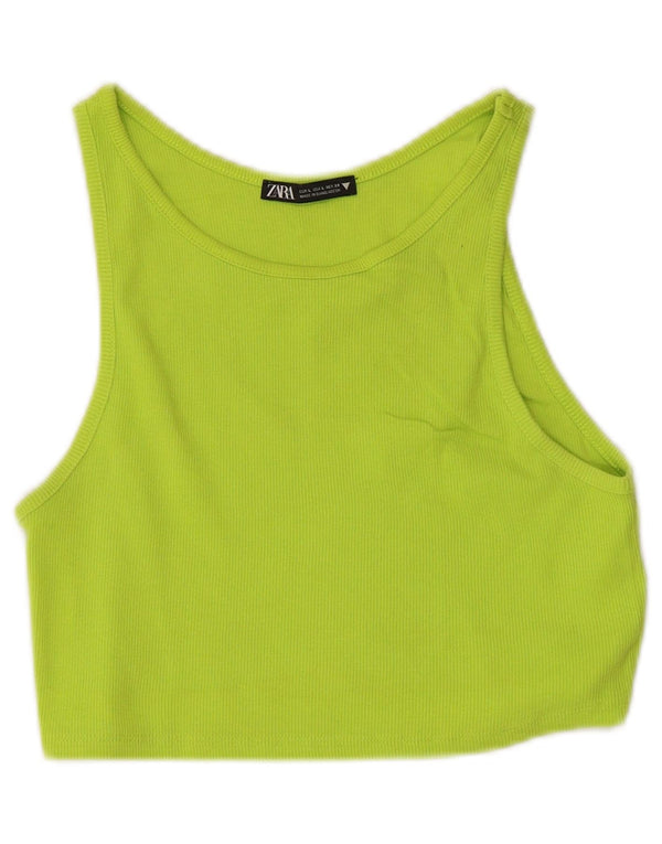 Zara Womens Crop Vest Top UK 14 Large Green Cotton