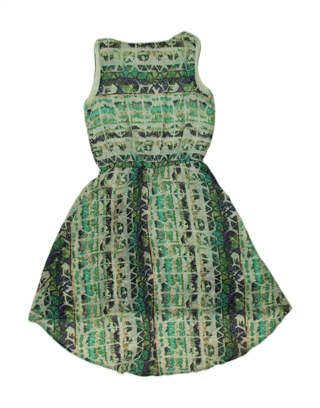 MOSSIMO Womens Sleeveless Abstract Pattern A-Line Dress UK 12 Medium Green Vintage Mossimo and Second-Hand Mossimo from Messina Hembry 