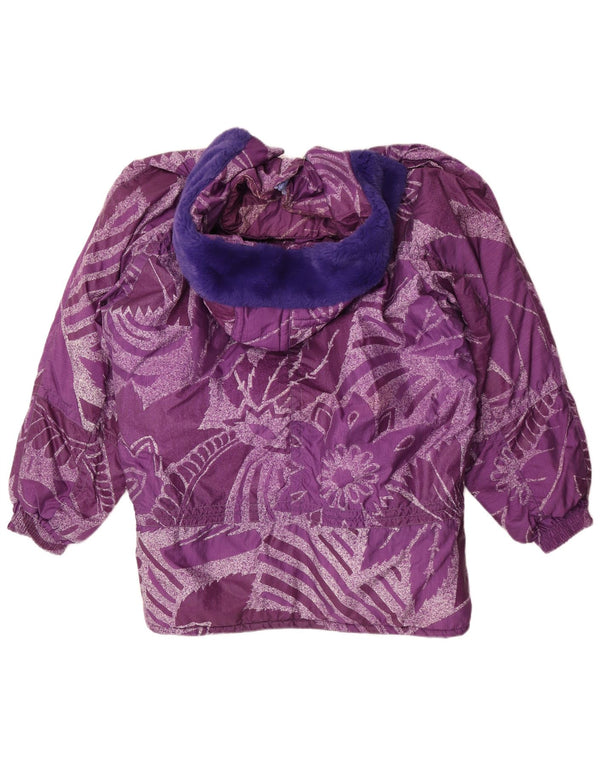 Vintage Womens Hooded Loose Fit Ski Jacket IT 44 Medium Purple Floral