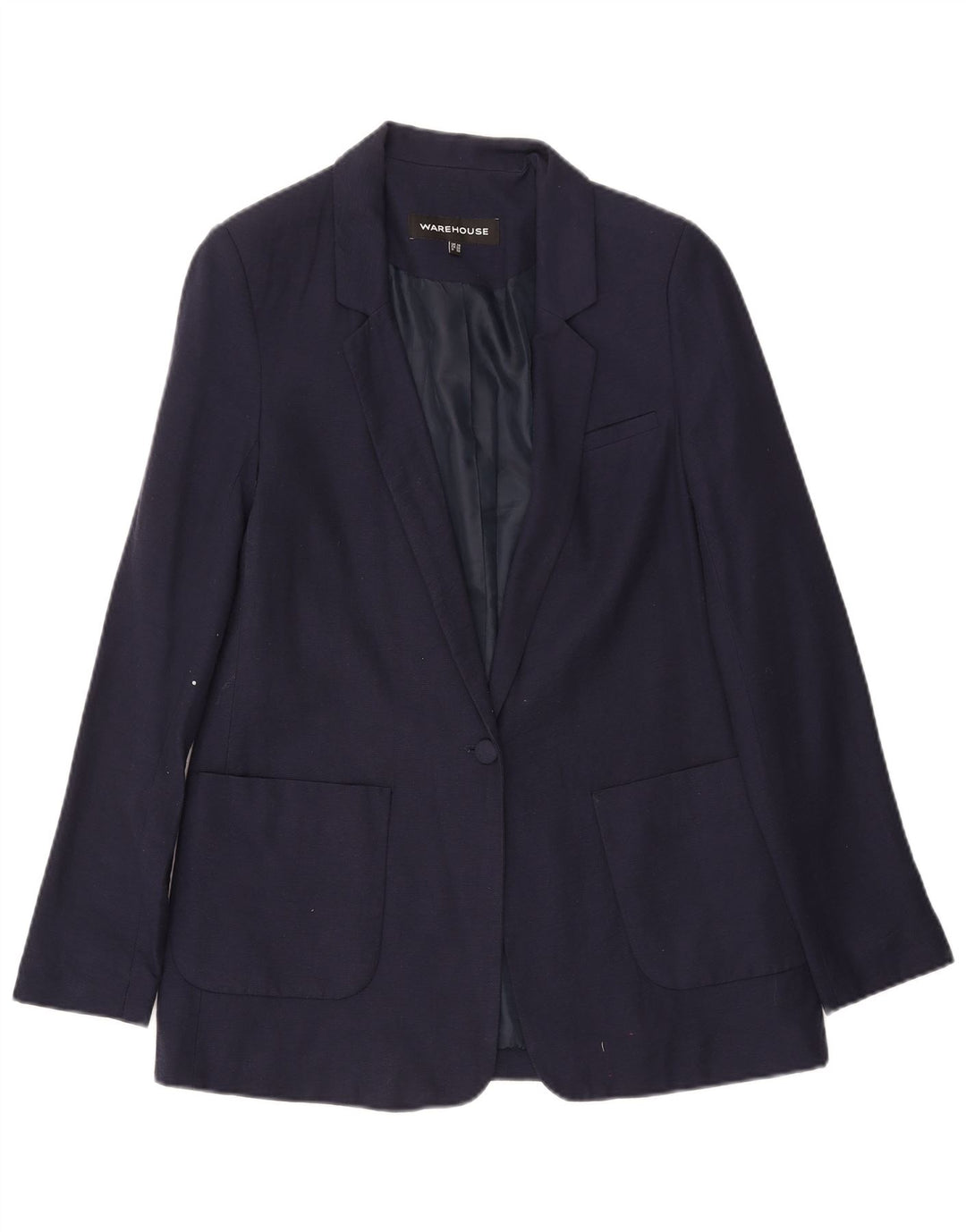 WAREHOUSE Womens 1 Button Blazer Jacket UK 10 Small Navy Blue Viscose