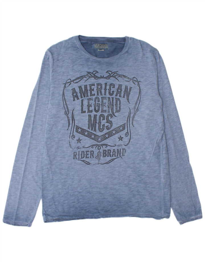 Marlboro Classics Mens Graphic Top Long Sleeve Large Blue
