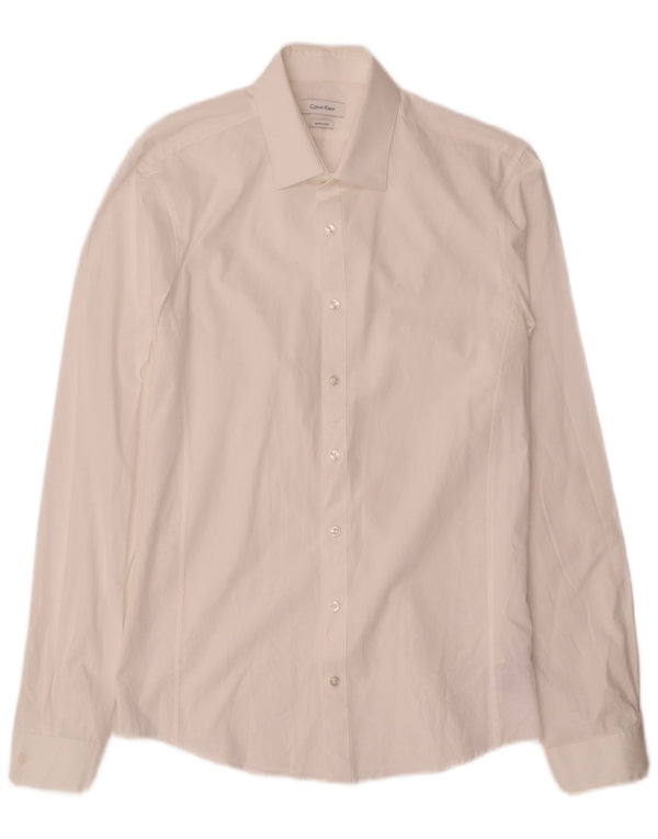 Calvin Klein Mens Extra Slim Fit Shirt Size 39 15 1/2 Medium White Cotton