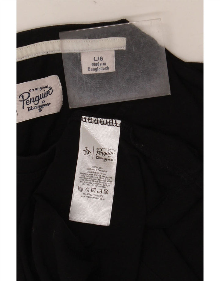 PENGUIN Mens T-Shirt Top Large Black Cotton