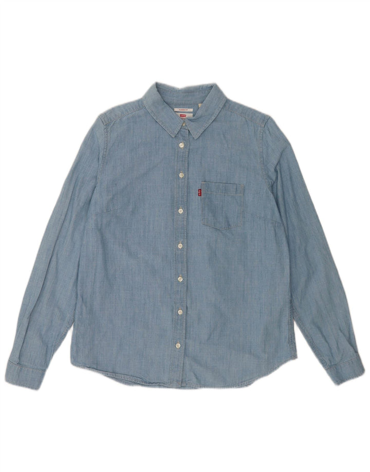 Levi's Womens Classic Fit Shirt UK 14 Medium Blue Cotton