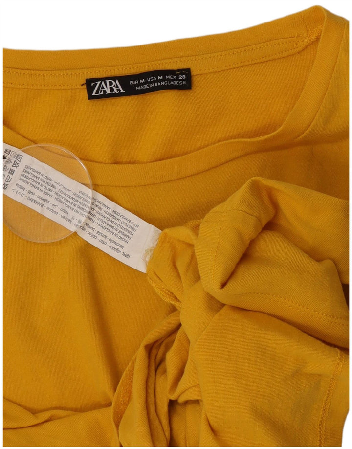 Zara Womens Crop Blouse Top UK 12 Medium Yellow Cotton