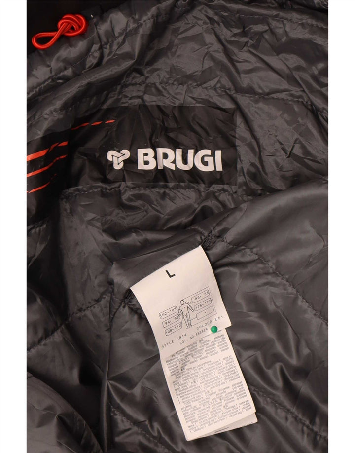 Brugi Mens Hooded Padded Jacket UK 40 Large Black Colourblock Polyester