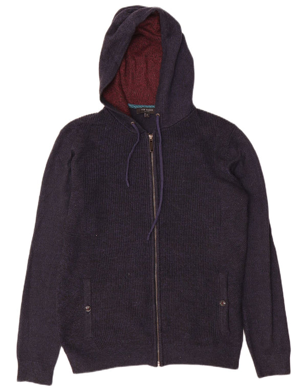 Ted Baker Mens Hooded Full Zip Cardigan Sweater Size 2 Small Navy Blue