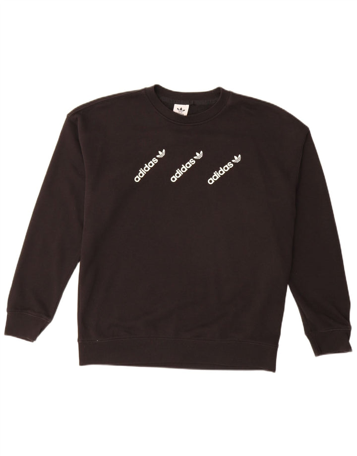 ADIDAS Womens Graphic Sweatshirt Jumper UK 14 Large Black Cotton