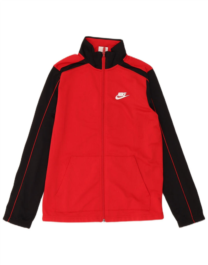 Nike Boys Tracksuit Top Jacket 12-13 Years Large Red Colourblock Polyester