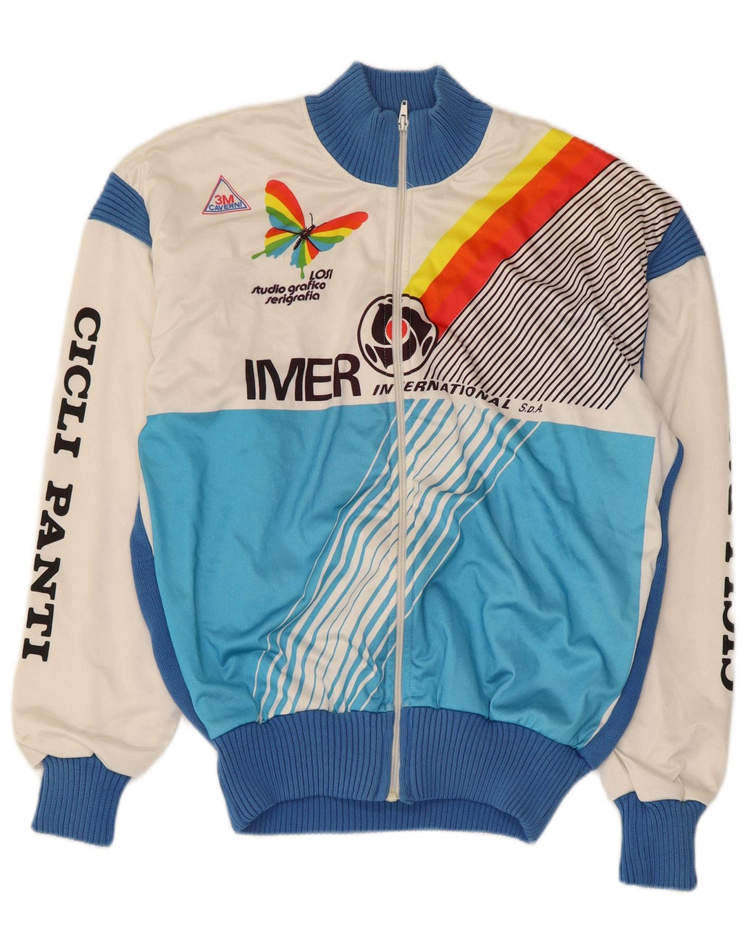Vintage Mens Graphic Tracksuit Top Jacket IT 50 Medium Blue Colourblock