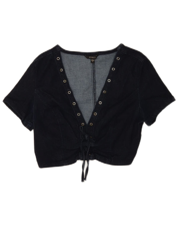 Guess Womens Denim Crop Top UK 12 Medium Navy Blue Cotton