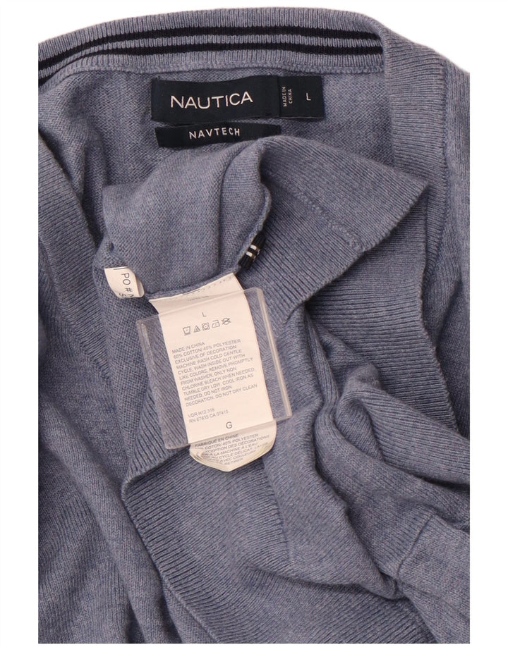 NAUTICA Mens Navtech V-Neck Jumper Sweater Large Blue Cotton