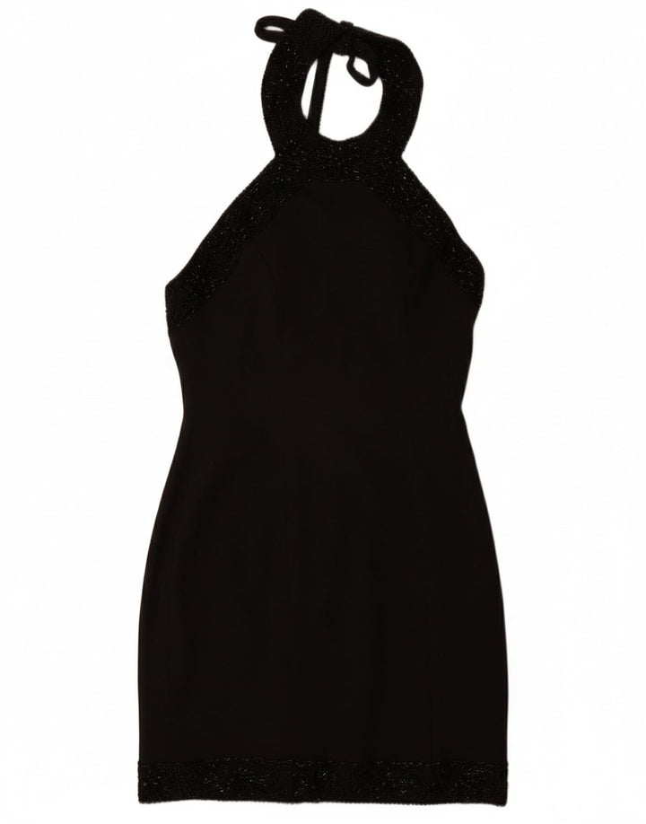 VINTAGE Womens Halter Dress UK 12 Medium Black