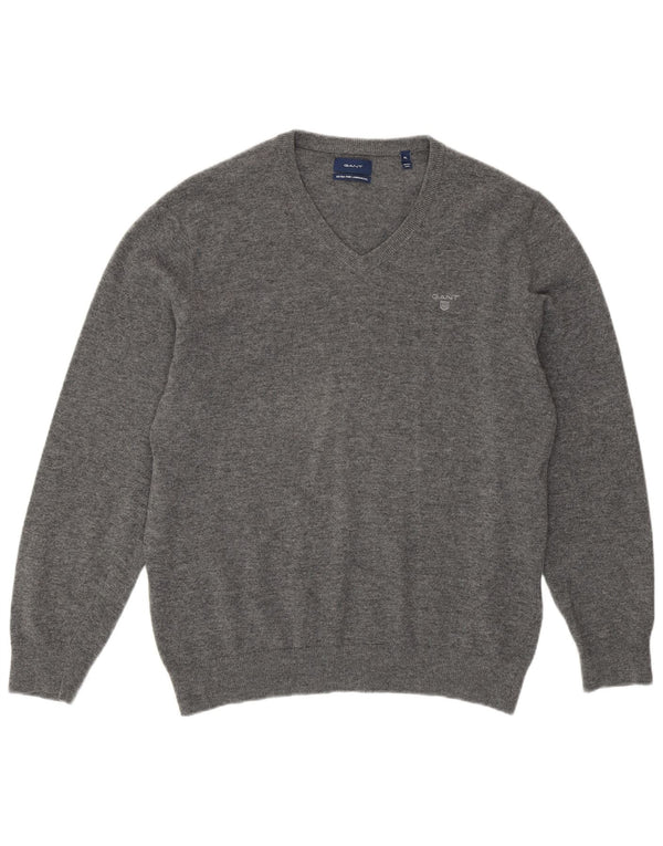 GANT Mens V-Neck Jumper Sweater XL Grey Lambswool