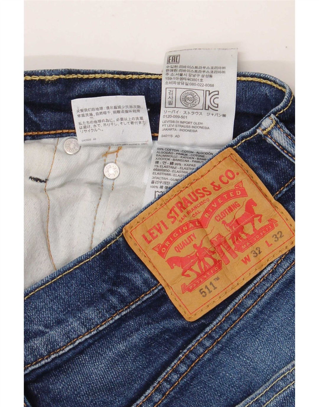 Levi's Mens 511 Slim Jeans W32 L28 Blue Cotton