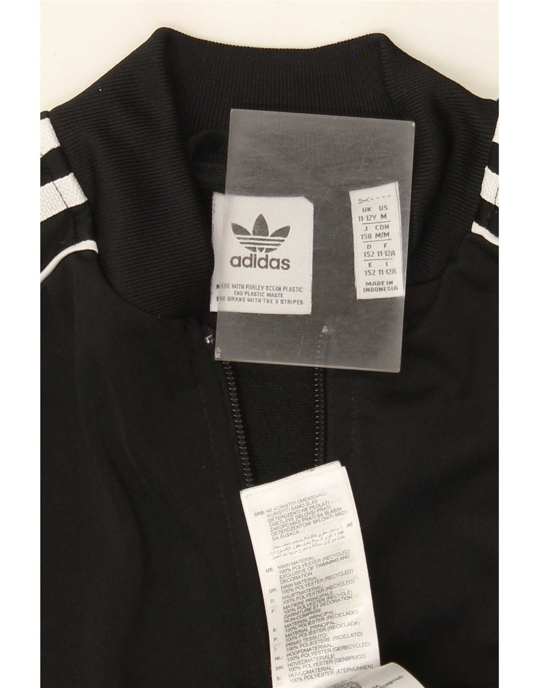 Adidas Boys Tracksuit Top Jacket 11-12 Years Black Polyester