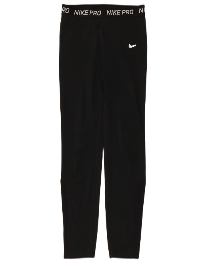 NIKE Girls Dri Fit Graphic Leggings 13-14 Years XL Black Polyester