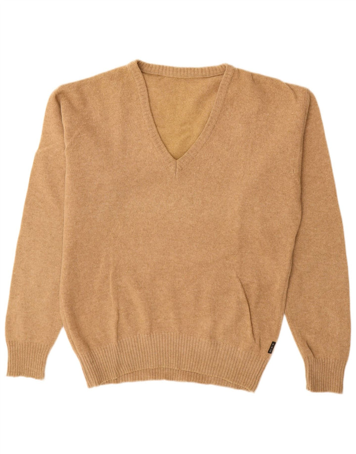 Vintage Mens V-Neck Jumper Sweater IT 48 Medium Beige Wool