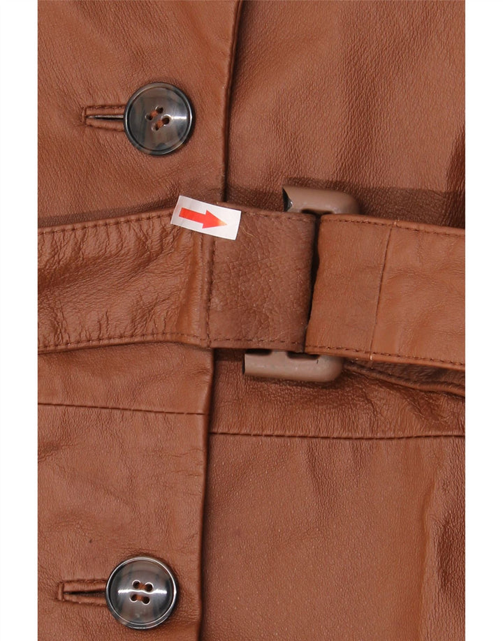 Vintage Womens Oversized Double Breasted Coat UK 10 Small Brown Leather