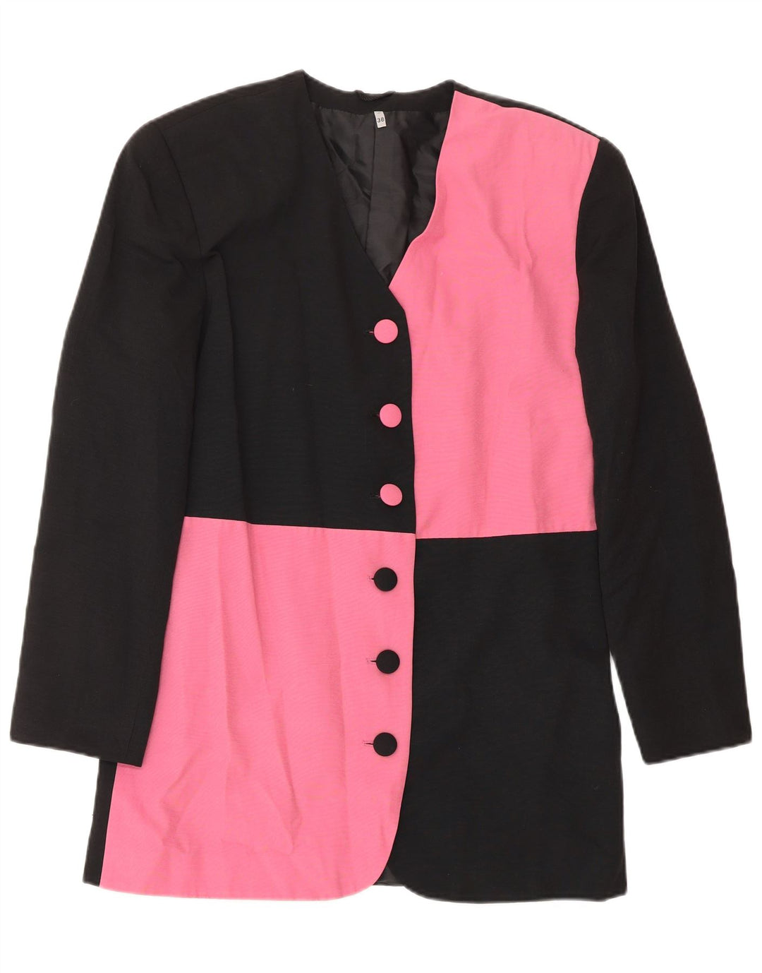 VINTAGE Womens Longline Blazer Jacket UK 12 Medium  Black Colourblock