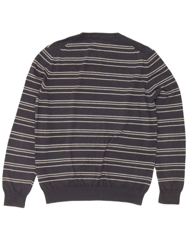 Hugo Boss Mens Crew Neck Jumper Sweater Large Grey Striped Cotton
