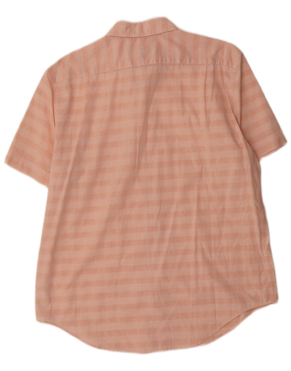 Lacoste Mens Short Sleeve Regular Fit Shirt Size 42 Large Pink Check Cotton
