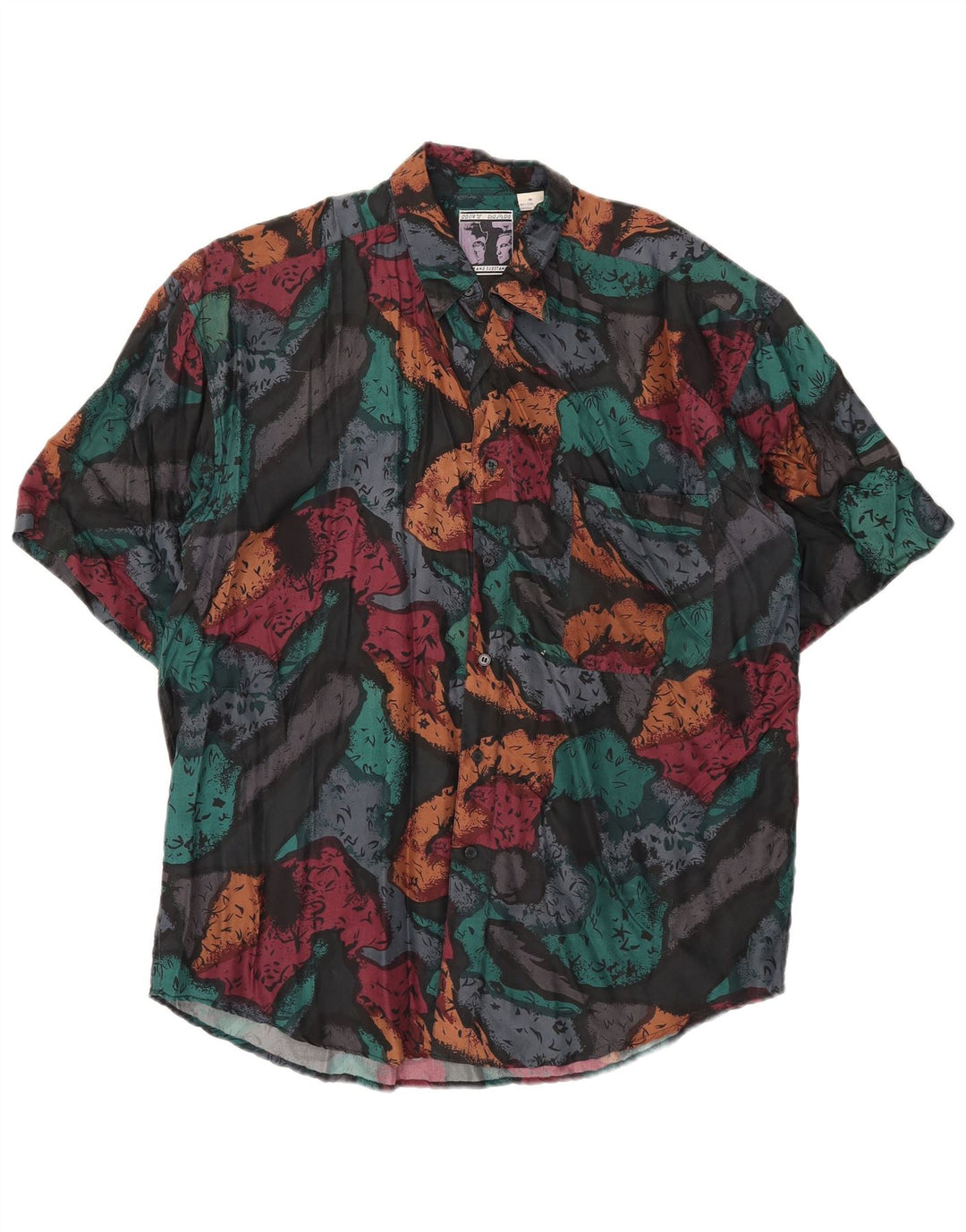 Vintage Mens Abstract Pattern Short Sleeve Shirt Medium Multicoloured Silk