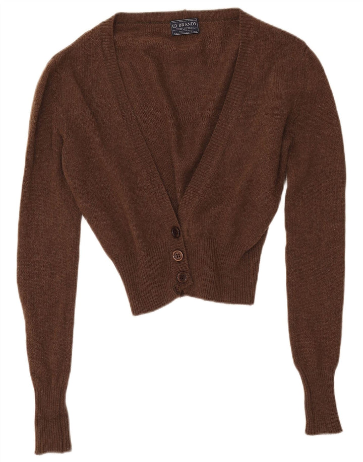 VINTAGE Womens Crop Cardigan Sweater UK 14 Medium Brown Lambswool