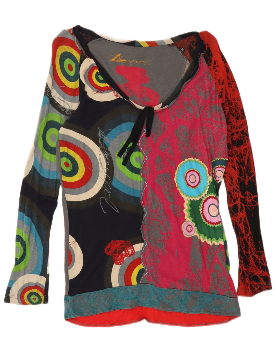 DESIGUAL Womens Graphic Top Long Sleeve UK 18 XL Multicoloured Geometric