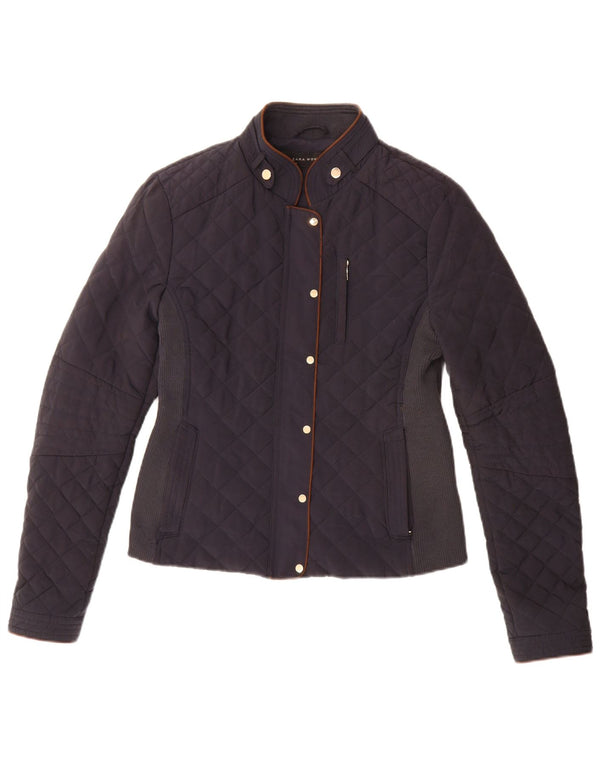 Zara Womens Quilted Jacket UK 14 Medium Navy Blue Colourblock