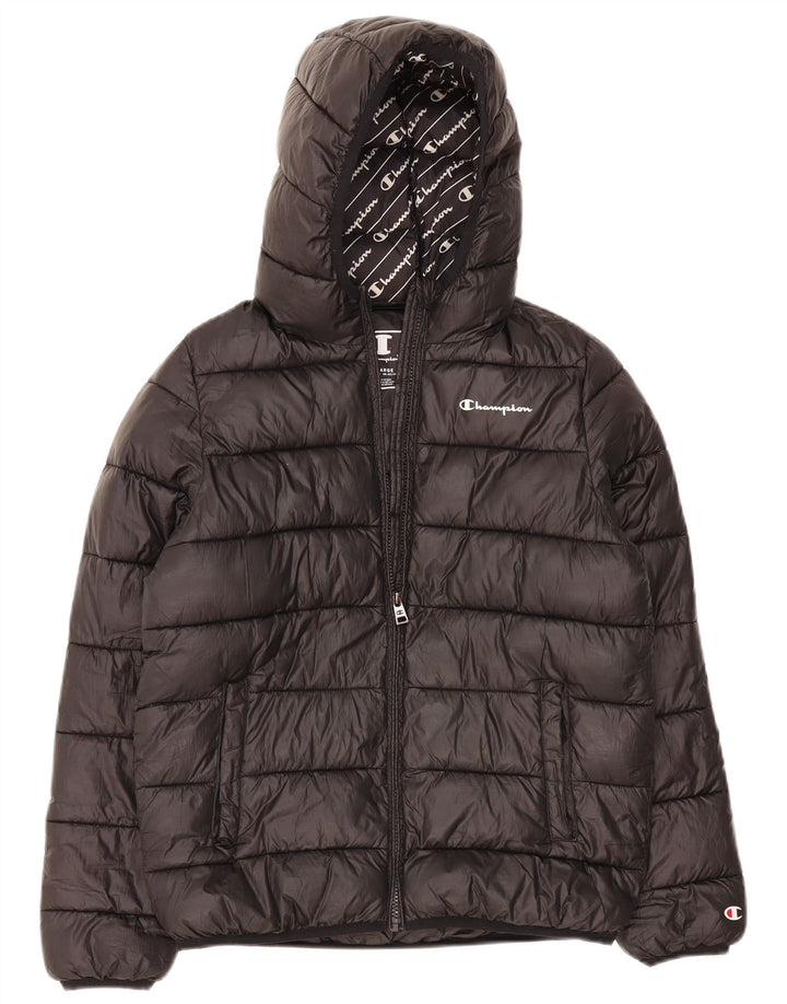 Champion Boys Hooded Padded Jacket 13-14 Years XL Black Polyester