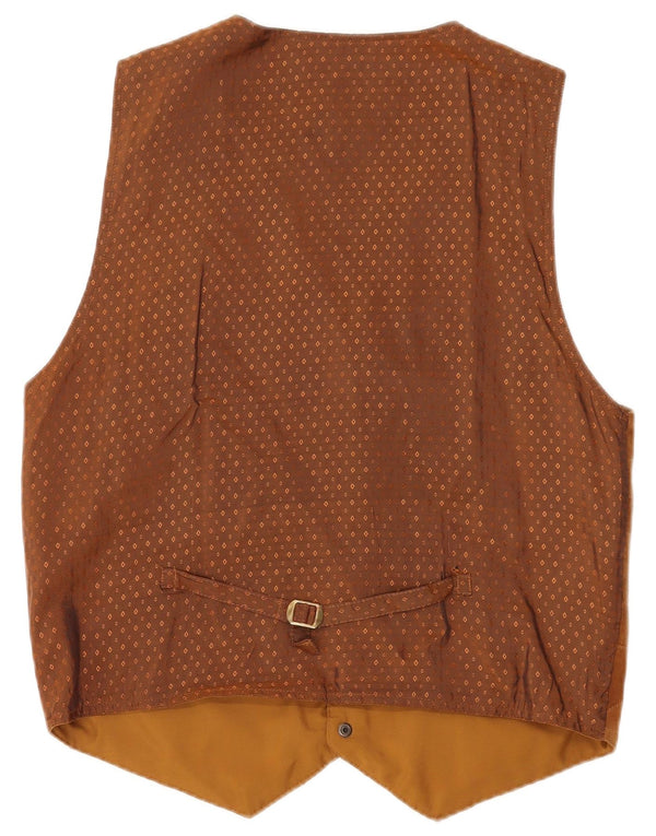 VINTAGE Mens Suede Waistcoat Large Brown Patchwork Leather