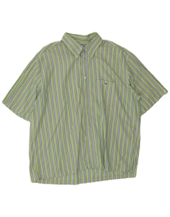 Lacoste Mens Short Sleeve Shirt Size 46 2XL Green Striped