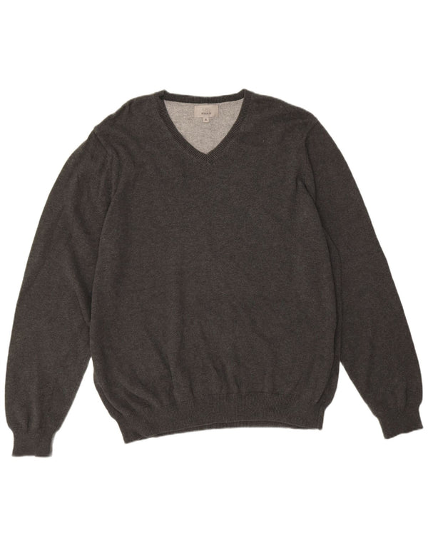 Marks & Spencer Mens Regular Fit V-Neck Jumper Sweater XL Grey Cotton