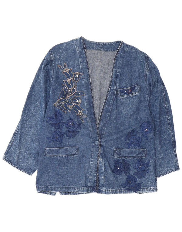 Vintage Womens Graphic Loose Fit Denim Jacket IT 42 Medium Blue Cotton
