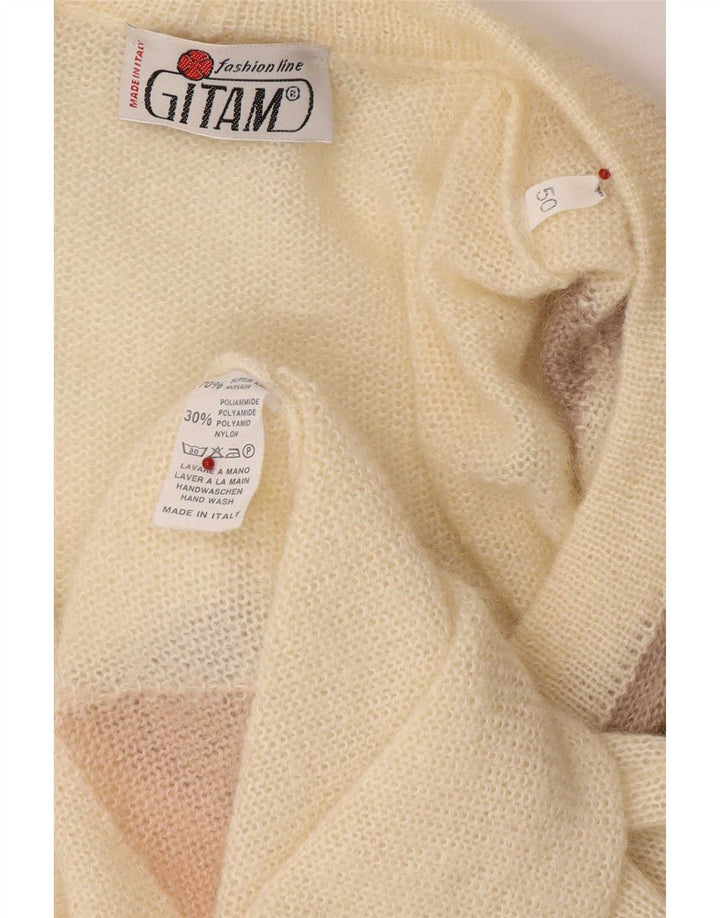 Gitam Womens Cardigan Sweater IT 50 XL Off White Argyle/Diamond Mohair