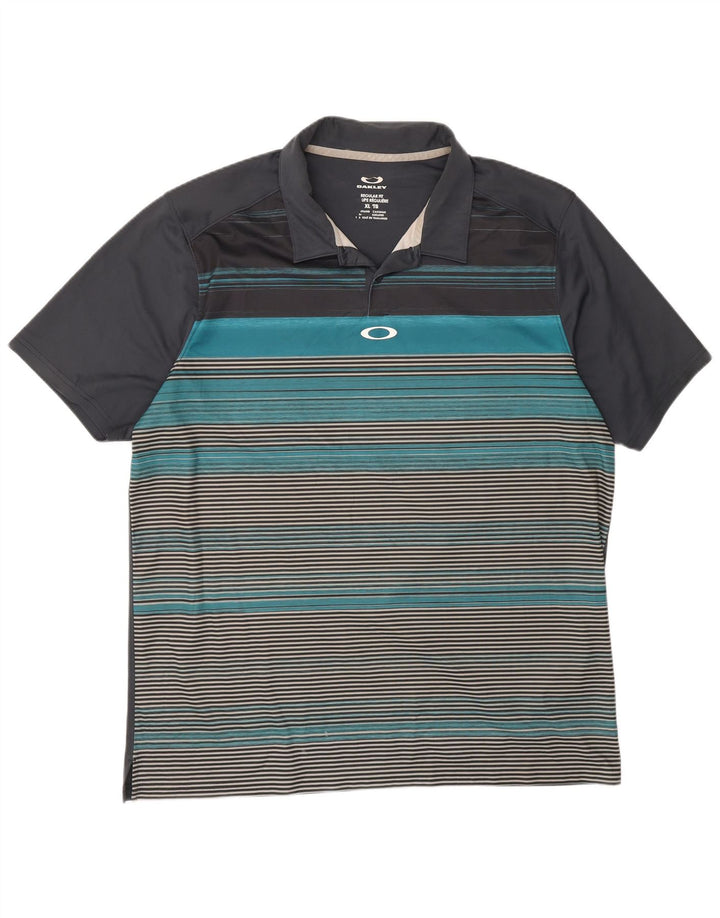 Oakley Mens Regular Fit Polo Shirt XL Grey Striped