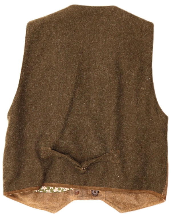 Landhaus Womens Trachten Leather Waistcoat EU 50 3XL Green Colourblock