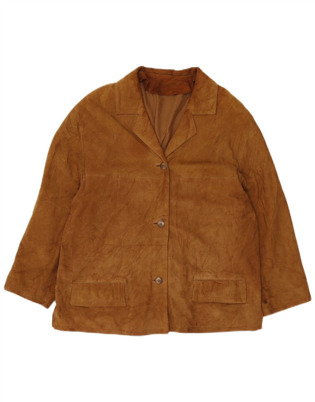 VINTAGE Womens 3 Button Suede Blazer Jacket UK 16 Large Brown