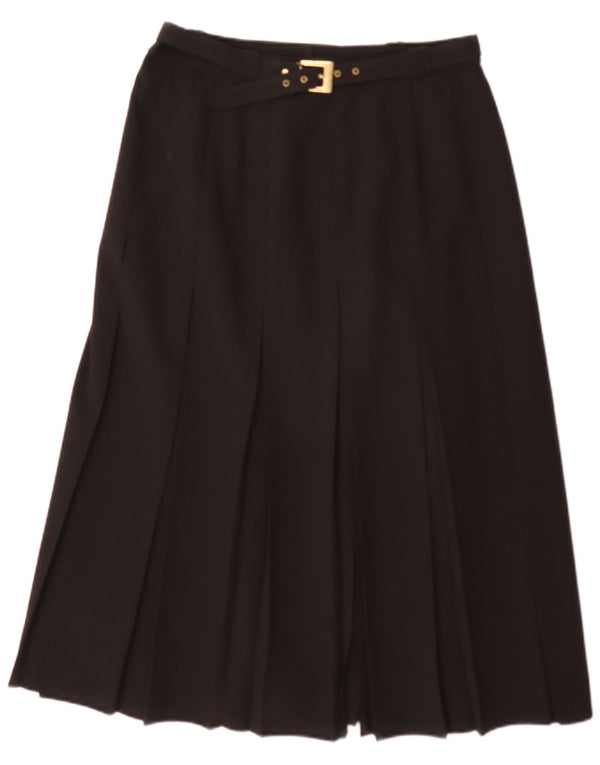 VINTAGE Womens Pleated A-Line Skirt UK 16 Large W32  Black Polyester