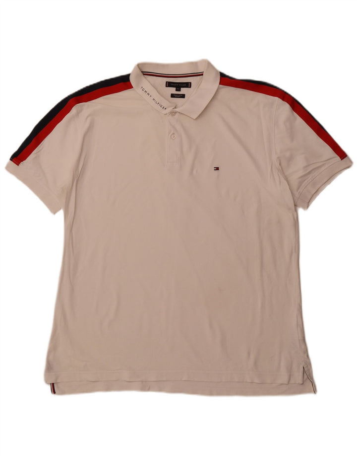 TOMMY HILFIGER Mens Regular Fit Polo Shirt 2XL White Colourblock Cotton