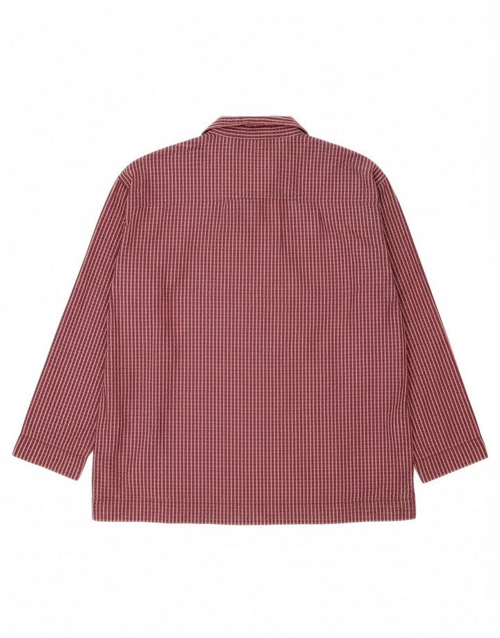 HUGO BOSS Mens Shirt Large Burgundy Check Cotton