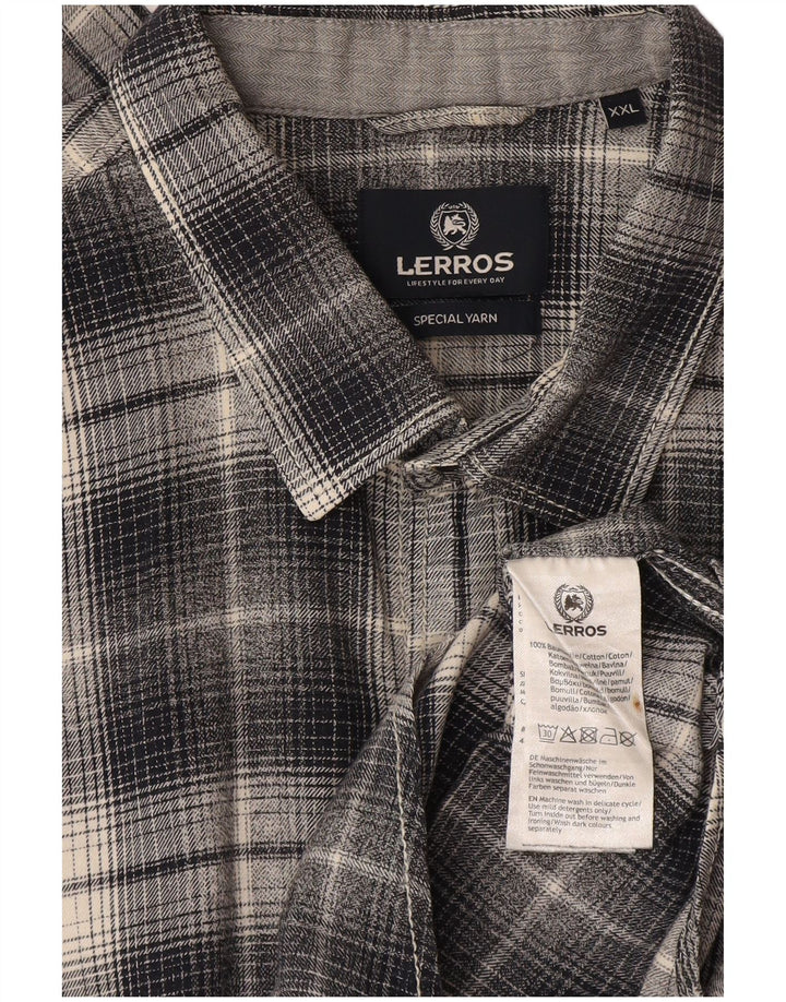 Lerros Mens Flannel Shirt 2XL Grey Check Cotton