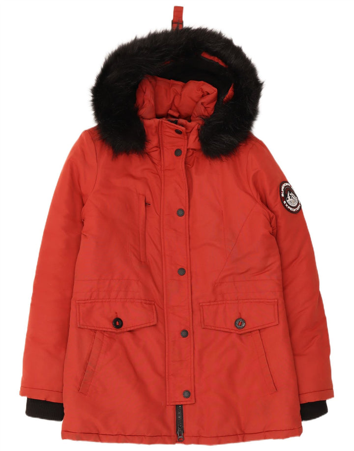 Superdry Womens Hooded Oversized Parka Jacket UK 10 Small Red Colourblock