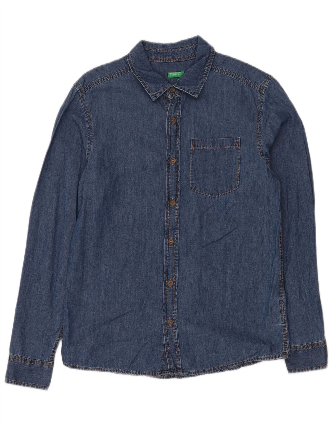 BENETTON Boys Denim Shirt 11-12 Years 2XL Blue Cotton