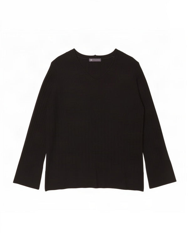 Marks & Spencer Womens V-Neck Jumper Sweater UK 16 Large Black Viscose
