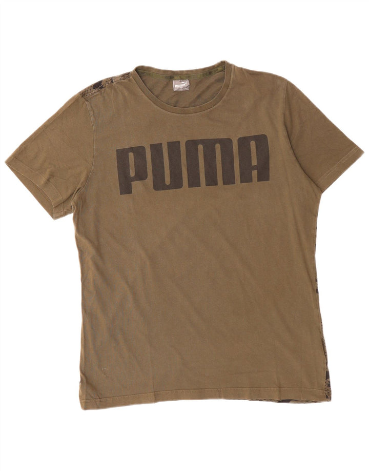 PUMA Mens Graphic T-Shirt Top Large Khaki Camouflage Cotton
