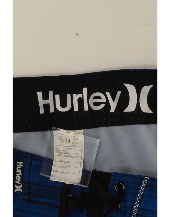 Hurley Mens Swimming Shorts Large  Blue Striped Polyester